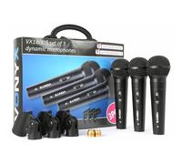 Vonyx VX1800S Pack de 3 micrófono dinámicos cardioide unidireccional con switch on/off, 3 pinzas para soporte de micrófono y roscas de reducción, maleta de transporte rigida en ABS, ideal para voces