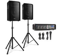 Vonyx VX210 Sistema de Sonido Activo 800W con Bluetooth | Mezclador integrado con efectos, soportes y micrófono incluidos, montaje rápido, formato compacto