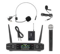 Vonyx WM42HB - Receptor UHF con micrófono de Mano y petaca, Color Negro | Receptor para micrófonos inalámbricos UHF, incluye micrófono de mano y petaca con micrófono de diadema o solapa, en negro