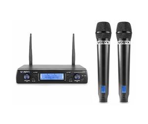 Vonyx WM52 Set de Micrófono Inalámbrico Doble de Mano UHF con 16 Canales, Incluye 2 Micros Inalambricos y 1 Receptor, Ideal para Escenarios, Presentaciones, Microfono Reuniones, Micros para Cantar