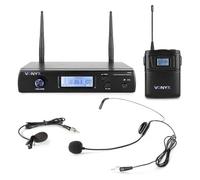 Vonyx WM61B Micrófono inalámbrico UHF con petaca | Diadema y solapa, 16 canales UHF, sincronización IR, salida XLR