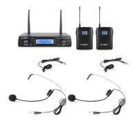 Vonyx WM62B Sistema inalámbrico UHF con 2 petacas | 2 petacas con diadema y solapa, 16 canales UHF, sincronización IR