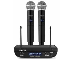 Vonyx WM82 Sistema 2 Micrófonos Inalámbricos Digitales UHF de 2 Canales y 1 Receptor Compacto UHF, con Maletín de Transporte, Hasta 50m de Alcance, Microfono Conferencia Inalambrico, Micro para Cantar
