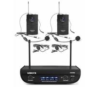 Vonyx WM82B Sistema de Microfono Inalambrico UHF Digital de 2 Canales, con 2 Micrófono de Diadema y 2 Microfono Solapa, 2 Petacas, 1 Receptor, Alcance de hasta 50m, con Maletín de Transporte