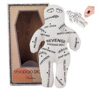 Voodoo Dolls 8.5x5.1'' White Polyester Cotton Scary Doll with Uneasy Printings Creepy Doll Revenge Negtive Horror Dolls for Emotional Release