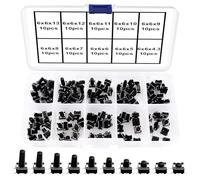 VooGenzek 100 Piezas 10 Valores 6x6mm Interruptor de Boton Momentaneo Tactil, Pulsador Táctil Interruptor Micro Momentáneo Tacto Kit, Negro
