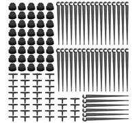 VooGenzek 120 Piezas 4/7mm Kit de Riego por Goteo Automátic, 40 Goteros de Riego Ajustables de 8 Agujeros + 40 Tee Conectores + 40 Estaca Microtubo Piqueta, para Manguera de 4/7mm, Negro