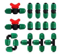 VooGenzek 15 Piezas Juego de Accesorios de Irrigación para Tubo 16 mm, Conectores de Púas de Manguera para Sistemas de Riego, Válvulas de Compuerta, Tees, Rectos, Codos, Tapón, Verde