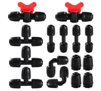 VooGenzek 15 Piezas Juego de Accesorios de Irrigación para Tubo 16 mm, Conectores de Púas de Manguera para Sistemas de Riego, Válvulas de Compuerta, Tees, Rectos, Codos, Tapón, Negro