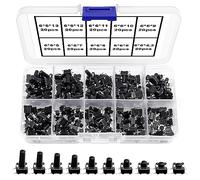 VooGenzek 200 Piezas 10 Valores Interruptor de Boton Momentaneo Tactil, 6×6mm Pulsador Táctil Interruptor Micro Momentáneo Tacto Kit con Caja de Plástico, Negro