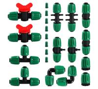 VooGenzek 22 Piezas Juego de Accesorios de Irrigación para Tubo 13/16 mm a 4/7 mm, Conectores de Púas de Manguera para Sistemas de Riego, Válvulas de Compuerta, Tees, 6 Vías, Rectos, Codos, Verde