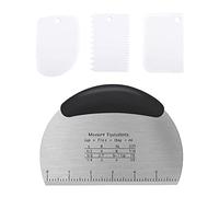 VooGenzek 4 Piezas Espátula Rasqueta de Acero Inoxidable, Cuchillo de masa, Espatula Plastico, Rasqueta Cortadora de Masa con Mango y Escalas, Para Cortar Masa, Pasteles, Pizza