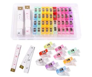 VooGenzek 40 Piezas 3.6x1x1.5 cm Clips de Costura, Plástico Craft Clips, Sewing Clips, Pinzas para Acolchar, con 2 Piezas 150cm Cinta Métrica, para Costura, Quilting, Crafting