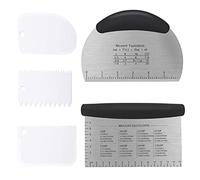 VooGenzek 5 Piezas Espátula Rasqueta de Acero Inoxidable, Cuchillo de masa, Espatula Plastico, Rasqueta Cortadora de Masa con Mango y Escalas, Para Cortar Masa, Pasteles, Pizza