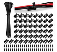VooGenzek 50 Conjuntos 24.2 * 13.3 mm Bases de Montaje de Brida de Cable Tipo Sillín, Soportes de Bridas de Cables, con M3.5 Tornillos y Bridas, para Gestión de Cables, Negro