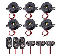 VooGenzek 6 Piezas DC 3-24V Alarma de Zumbador de Tono Electrónico Piezo Activo, Zumbrador Piezoeléctrico Electrónico + Conector a Presión de Batería de 9V (3 Piezas Tipo T y 3 Piezas Tipo I)