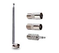 VooGenzek 7-Seccion Antena Telescópica FM Interior Dab Radio Aerial, FM Radio Antena TelescóPica con Conector de Enchufe Macho Tipo F 75 Ohmios con 3 Adaptadores, Compatible con Denon Roberts Yamaha