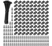 VooGenzek 90 Conjuntos 19.6 * 9.7 mm Bases de Montaje de Brida de Cable Tipo Sillín, Soportes de Bridas de Cables, con M3.5 Tornillos y Bridas, para Gestión de Cables, Negro