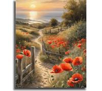 vooiceofco Pintar con Numeros para Adultos DIY Kits de Pintura por Números Paint by Numbers Kit de Pintura al óleo de Lienzo sin Marco 40x50cm,Camino costero
