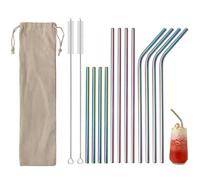 Vookkp Pajitas de acero inoxidable, 12 pajitas de acero, pajitas reutilizables de metal con 2 cepillos para pajitas, largas pajitas de metal para cócteles, leche, batido