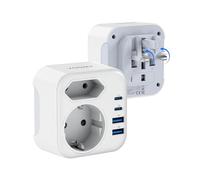 Voomy Adaptador de Viaje para Inglaterra, Irlanda, Escocia, Malta, Eau, Adaptador Universal Plegable con 3250W, 2 USB-C y 2 USB-A, Tipo G