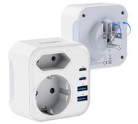 Voomy Adaptador de Viaje Tipo B - Travel Adapter USA con 2 USB-C y 2 USB-A, Plegable, Fabricado con Materiales ignífugos 3750 W, para USA, Canadá, México y Japón (Y723)