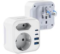 Voomy Adaptador de Viaje Tipo G - Travel Adapter Inglaterra con 2 USB-C y 2 USB-A, Plegable, Fabricado con Materiales ignífugos 3750 W, para Irlanda, Escocia, Malta y Eau (Y724)