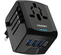 VOOMY Adaptador Enchufe Universal, Adaptador de Viaje para más de 170 Países con 3 USB A y 1 USB C, para USA, UK, Europa y Australia, Universal Travel Adapter