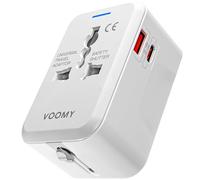 VOOMY Cargador de Viaje Universal, Enchufe Universal Viaje con 1 USB QC 18W y 1 USB C PD 20W (Tipo C) para USA, UK, Irland, Austuralia, Cargador para Más de 150 Países, Travel Adaptador, Blanco