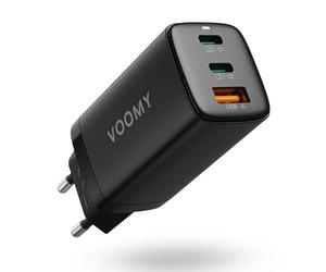 Voomy Cargador USB C 65W, Cargador GAN, 3 Puertos, Cargador Rápido PD para Portátil, Tablet y Móvil