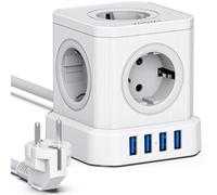 VOOMY Cube Regleta Enchufe, 9-en-1 Alargador Enchufe Cubo, Regleta Enchufes con 5 Tomas y 4 USB Puertos, Regleta Enchufes Proteccion Sobretension 2500W, Power Cube con Alargadera 2 Metros, Blanco