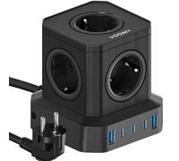 VOOMY Regleta Enchufes 65W, Enchufe con 3 USB-C, 2 USB-A y 5 Tomas, Regleta con Cargador rápido, Enchufe USB C con Interruptor, Regletas Enchufes con protección contra sobretensiones y 2 Metros Cable