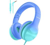 Voopwink Auriculares para niños, auriculares con cable para niños con micrófono, límite de volumen de 85/94 dB, sonido estéreo, auriculares portátiles sobre la oreja para escuela, viajes, tableta