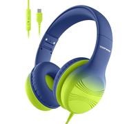 Voopwink Auriculares USB tipo C para niños, auriculares con cable para niños con micrófono, límite de volumen de 85/94 dB, sonido estéreo, auriculares portátiles sobre la oreja para escuela, viajes