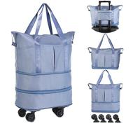 VOOWO Bolsa de Viaje con Ruedas Extensible Plegable con Ruedas para Viaje, Equipaje de Mano, Bolsa de Viaje Grande, Bolsa de Fin de Semana para Hombre y Mujer, Azul, Bolsa de Deporte Extensible con