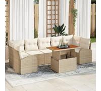 Vopese Bel Au?en Model3349553 - Juego de mesa de comedor de jardín con cojín (8 piezas, polirratán, madera de acacia, color beis)