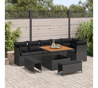 Vopese Bel Au?en Model3361494 - Juego de sofá de jardín con cojín (9 piezas, polirratán, acacia, 3 piezas, cojines negros), color negro