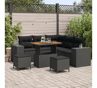 Vopese Bel Au?en Model3362004 - Juego de sofá de jardín con cojín (8 piezas, polirratán, acacia, cojines negros, polirratán, acacia, 3 piezas)