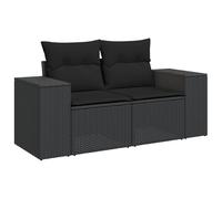 Vopese Bel Au?en Model3362029 - Juego de sofá de jardín con cojín (polirratán, acacia, 4 piezas, cojines negros), color negro