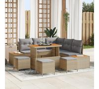 Vopese Bel Au?en Model3362922 - Juego de sofá de jardín con cojín (9 piezas, polirratán, acacia, 4 piezas, cojín beige de polirratán, con cojines