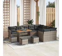 Vopese Bel Au?en Model3363483 - Juego de sofá de jardín con cojín (13 piezas, polirratán, acacia, 4 piezas, cojines gris), color gris