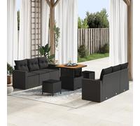 Vopese Bel Au?en Model3363514 - Juego de sofás de jardín con cojín (9 piezas, polirratán, acacia, 3 piezas, cojines negros), color negro
