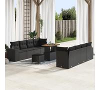 Vopese Bel Au?en Model3363929 - Juego de sofás de jardín con cojines (polirratán, acacia, 3 piezas, cojines negros, polirratán, acacia, terrazas de 11 piezas)