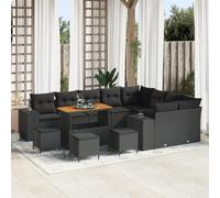 Vopese Bel Au?en Model3363999 - Juego de sofá de jardín con cojín (polirratán, acacia, 4 piezas, cojín de polirratán, color negro