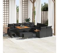 Vopese Bel Au?en Model3365174 - Juego de sofás de jardín con cojines (polirratán, acacia, 3 piezas, cojines negros, polirratán, acacia, terrazas de 13 piezas)