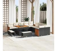 Vopese Bel Au?en Model3365305 - Juego de sofás de jardín con cojín (13 piezas, polirratán, acacia, cojines negros), color negro