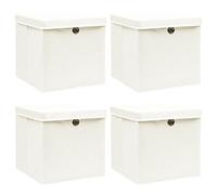 Vopese Cajas de almacenaje con Tapas 4 uds Tela Blanco 32x32x32 cm Tela no Tejida 100% poliéster
