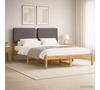 Vopese Estructura de Cama Moderna de Madera de Acacia Maciza con cabecero tapizado en Lino Sintetico Funda de cojin desenfundable y Lavable Color Blanco Lavado y Gris Claro
