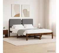 Vopese Estructura de Cama Moderna de Madera de Acacia Maciza con cabecero tapizado en Lino Sintetico Funda de cojin desenfundable y Lavable Color Marron Oscuro y Gris Claro