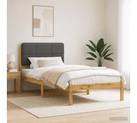 Vopese Estructura de Cama Moderna de Madera de Acacia Maciza con cabecero tapizado en Lino Sintetico Funda de cojin desenfundable y Lavable Color Blanco Lavado y Gris Claro